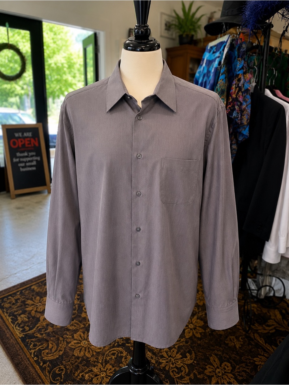 Alfani Men's Solid Gray Button-Up Dress Shirt